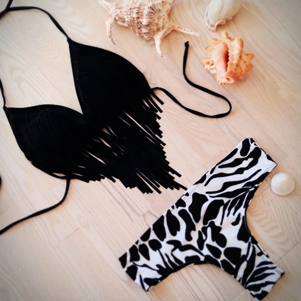 3️⃣⬅️ 👙🏝Push Up Bikini w/fringe🏝👙 BLACK - Picture 3 of 3